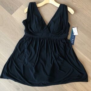 NWT Longitude Shirring Chic Goddess Swimdress Bathing Suit in Black, Size 10